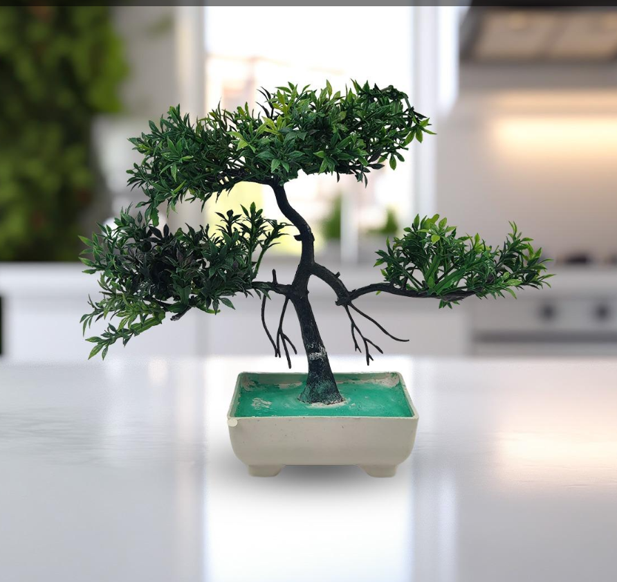 Green Artificial Bonsai Tree ( 1 Piece )– Bonsai Tree Room Decor For Home, Office & Bedroom | Best Artificial Plaster Pot