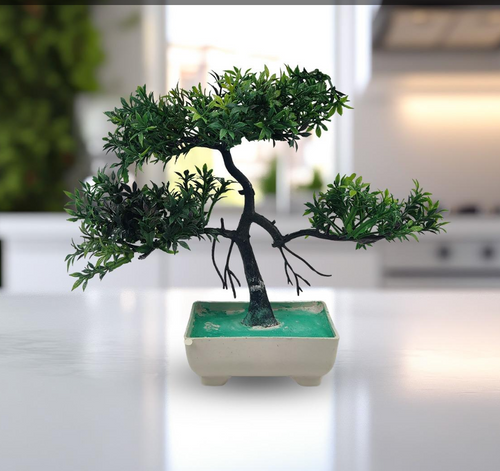 Green Artificial Bonsai Tree ( 1 Piece )– Bonsai Tree Room Decor For Home, Office & Bedroom | Best Artificial Plaster Pot