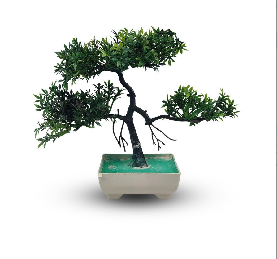 Green Artificial Bonsai Tree ( 1 Piece )– Bonsai Tree Room Decor For Home, Office & Bedroom | Best Artificial Plaster Pot