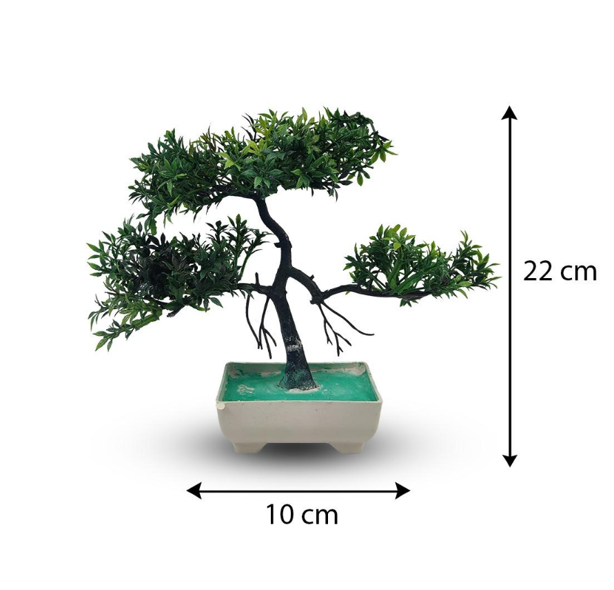 Green Artificial Bonsai Tree ( 1 Piece )– Bonsai Tree Room Decor For Home, Office & Bedroom | Best Artificial Plaster Pot